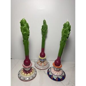 VTG Ceramic Candlestick Holders Mackenzie Style Hand Painted Colorful 3 Piece